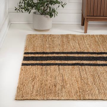 Olivier Rustic Beach House Wide Ticking Stripe Jute Area Rug